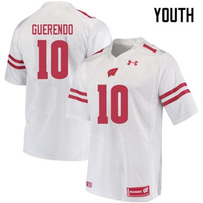 Youth Wisconsin Badgers NCAA #10 Isaac Guerendo White Authentic Under Armour Stitched College Football Jersey OU31L53BZ